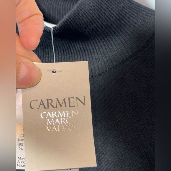 Carmen Marc Valvo Mock Turtleneck Black Women's Lace Long Sleeve Top Size S NWT - Picture 3 of 7
